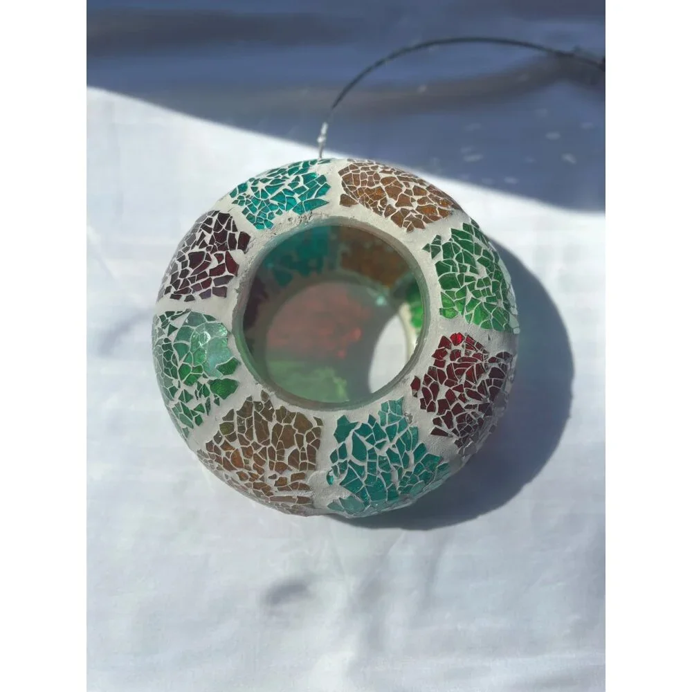 Mosaic Glass Hanging Bird Feeder With Multicolor Design For Outdoor Garden Decor